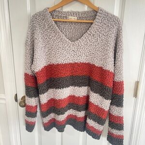Aaron &Amber Size Medium Striped Popcorn V Neck Nima Cardigan Sweater